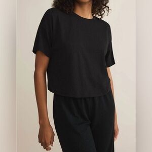 🆕 NWT Z Supply Sway Textured Cropped T-Shirt Short Sleeve Tee Solid Black Large